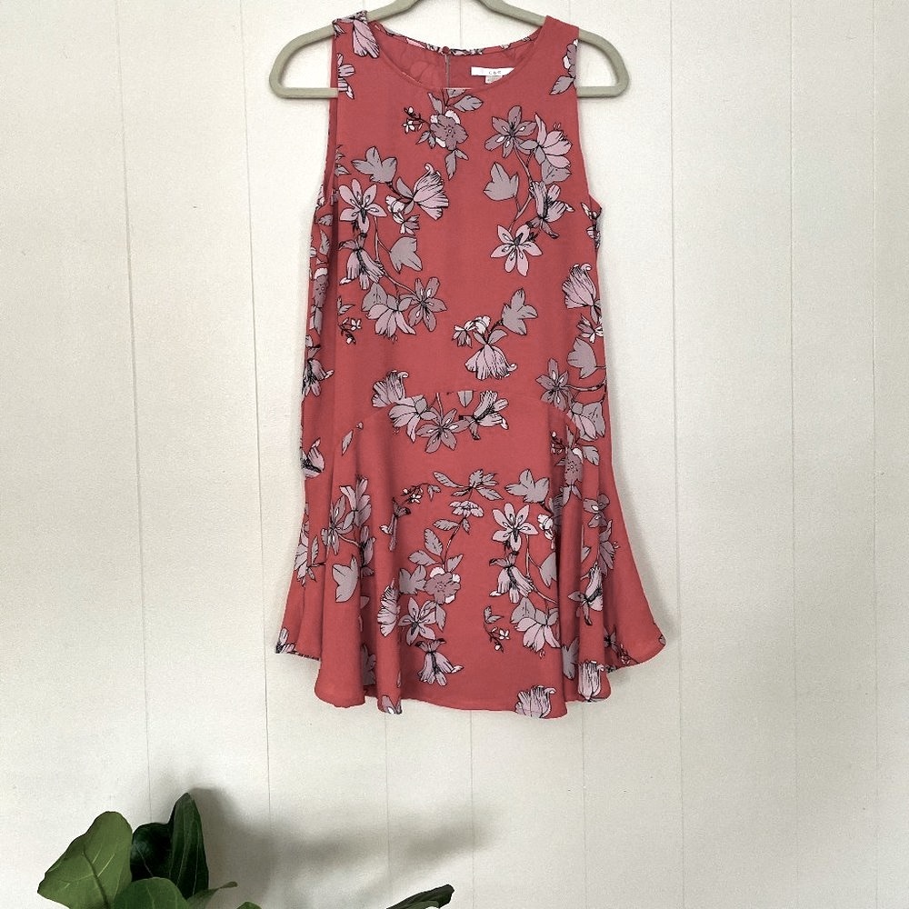 C&E | Sleeveless Coral Floral Midi Dress | S
